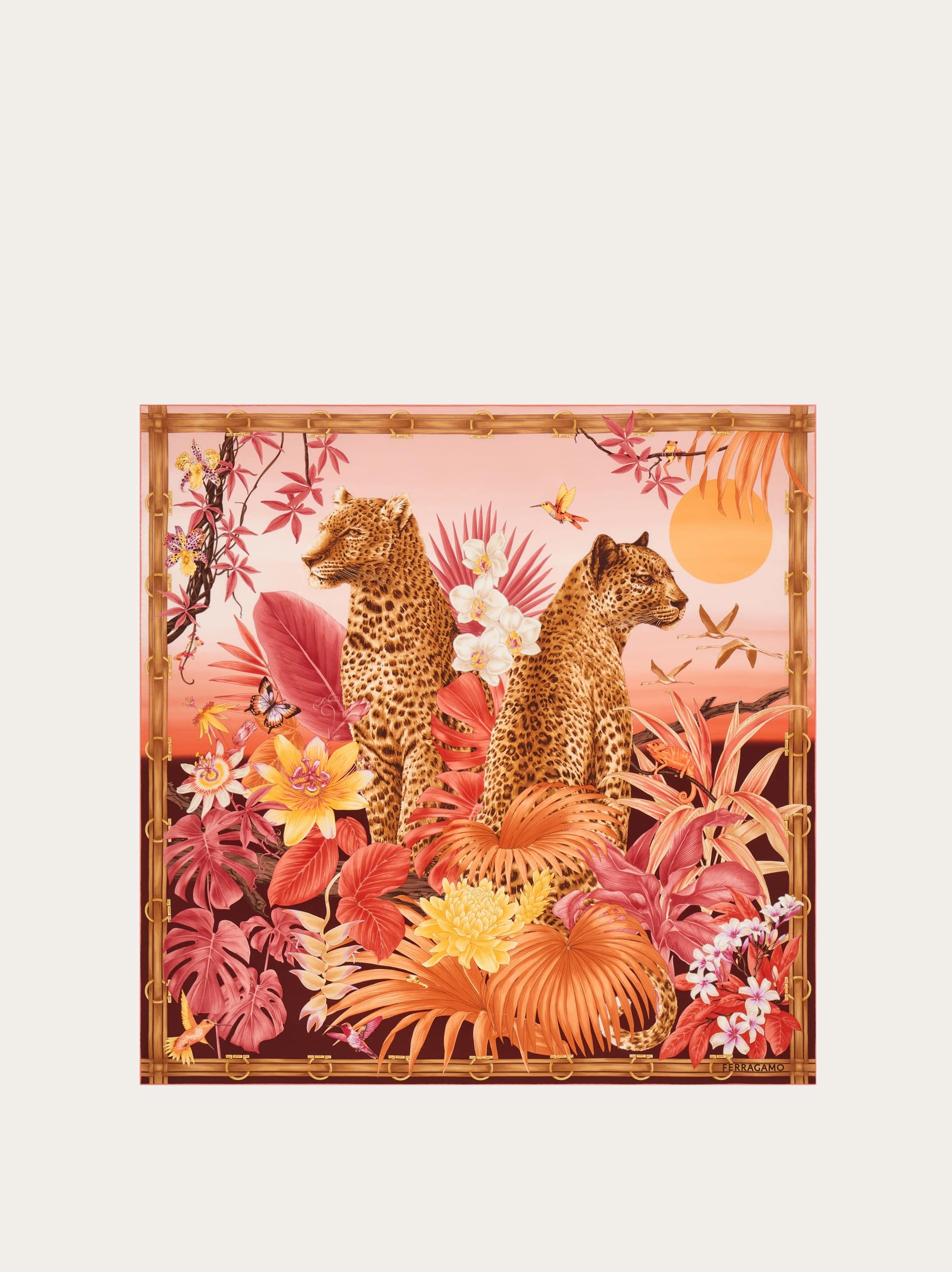 Ferragamo Felines Print Silk Scarf In Pink