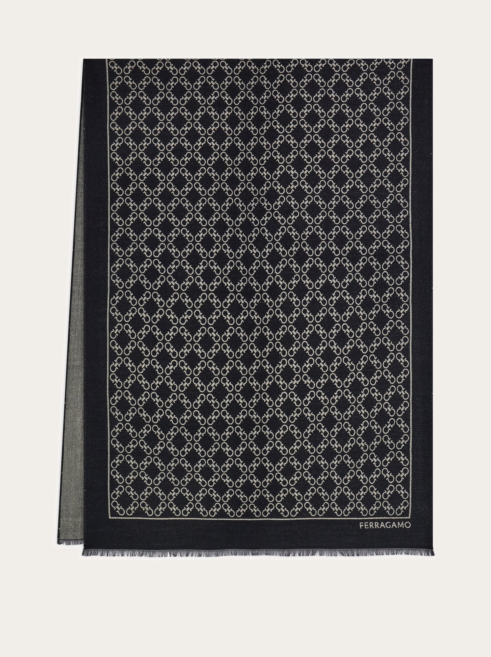 Ferragamo Women Gancini jacquard stole with lurex Black