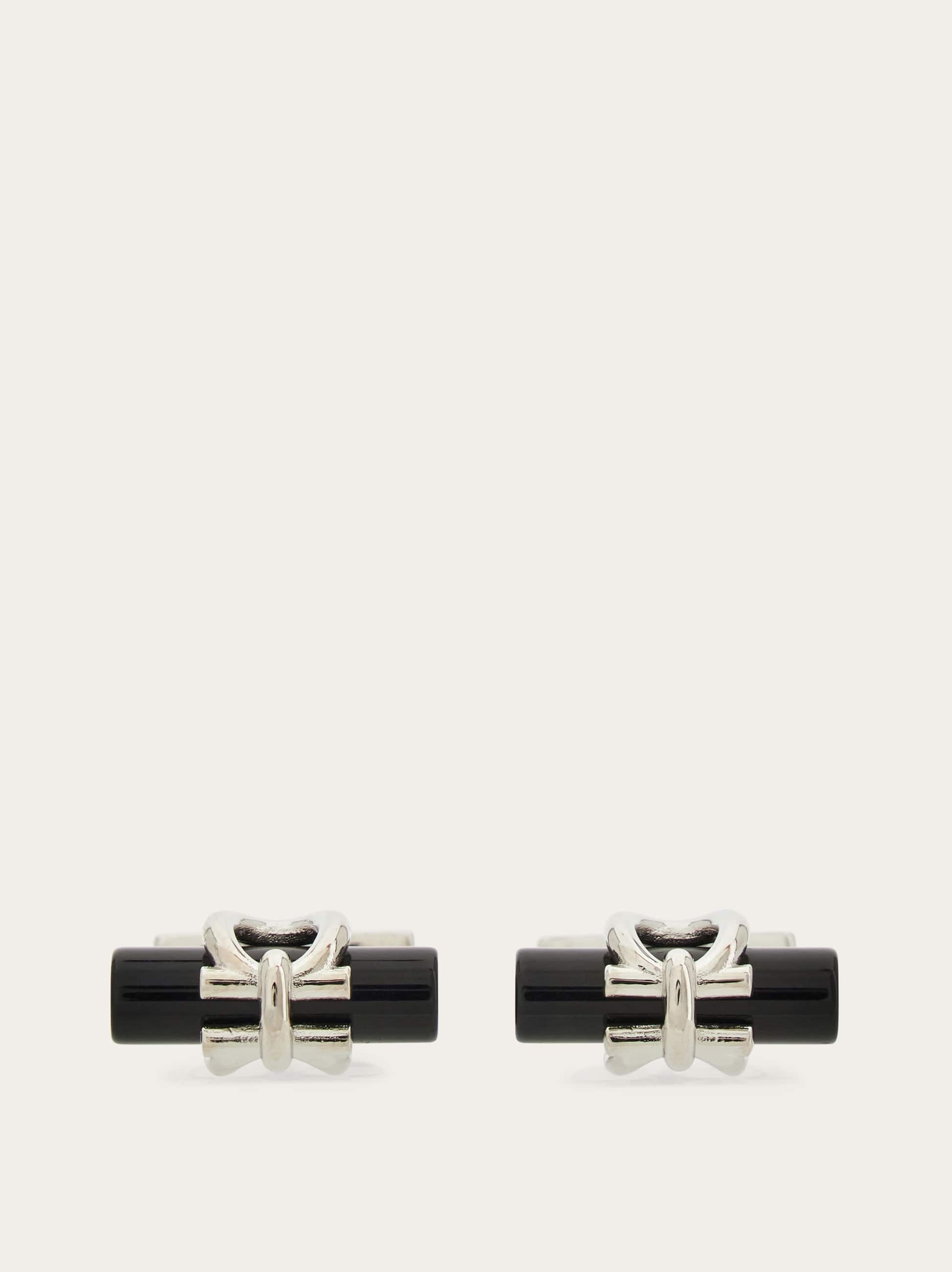 Ferragamo Gancini Cufflinks With Resin Detail In Silver